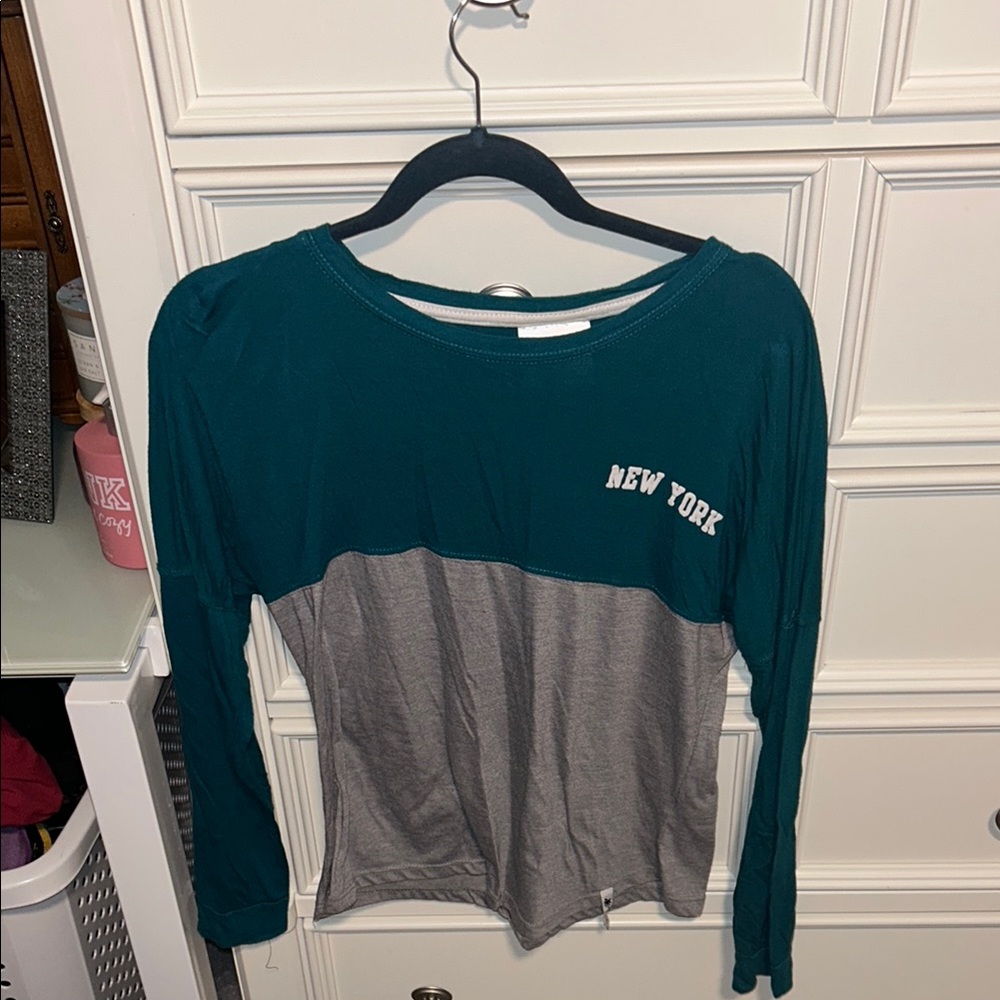 Teal and Gray Long Sleeve Top